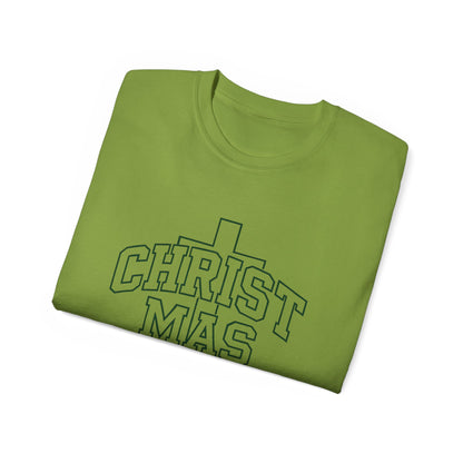Christmas Cross T‑Shirt — 'CHRISTMAS' Outline Graphic Tee