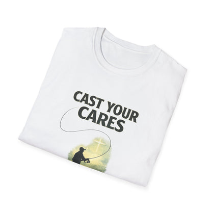 Cast Your Cares T-Shirt – Fishing Christian Graphic (1 Peter 5:7)