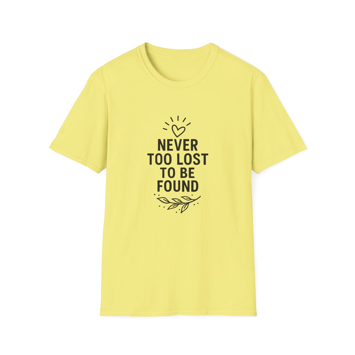 Inspirational Quote T-Shirt: Never Too Lost To Be Found, Unisex Softstyle Tee for Everyday Comfort, Gift for Friends, Uplifting [...]