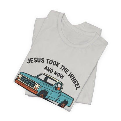 Jesus Took the Wheel Tee, Funny Christian Shirt, Shotgun Humor T-Shirt, Gift for Car Lovers, Casual Faith-Based Apparel
