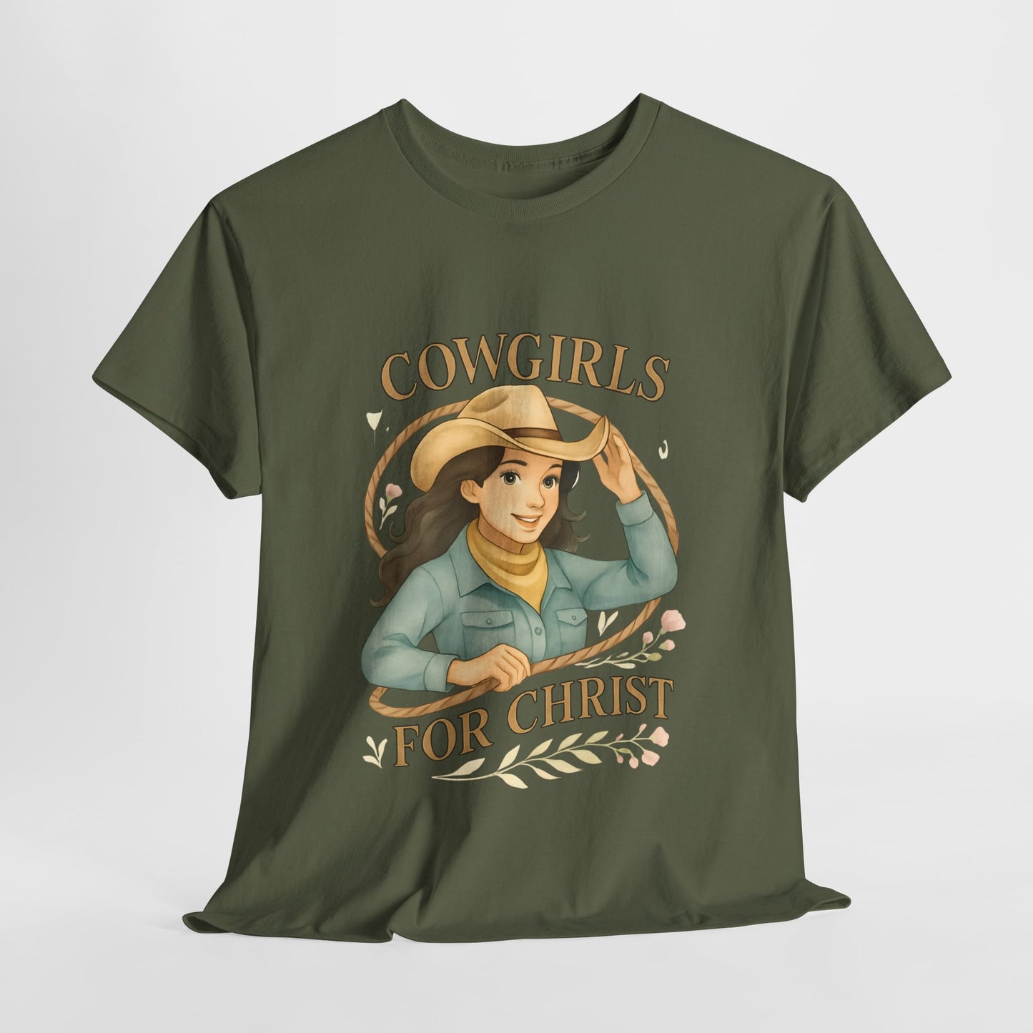 Cowgirls for Christ Unisex Heavy Cotton Tee, Christian T-Shirt, Faith-Based Apparel, Inspirational Gift, Western Clothing, Country Style Tee