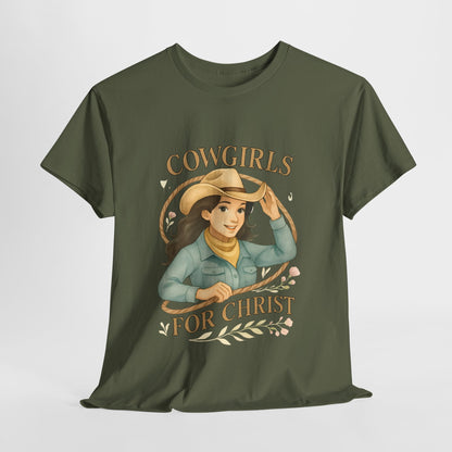 Cowgirls for Christ Unisex Heavy Cotton Tee, Christian T-Shirt, Faith-Based Apparel, Inspirational Gift, Western Clothing, Country Style Tee