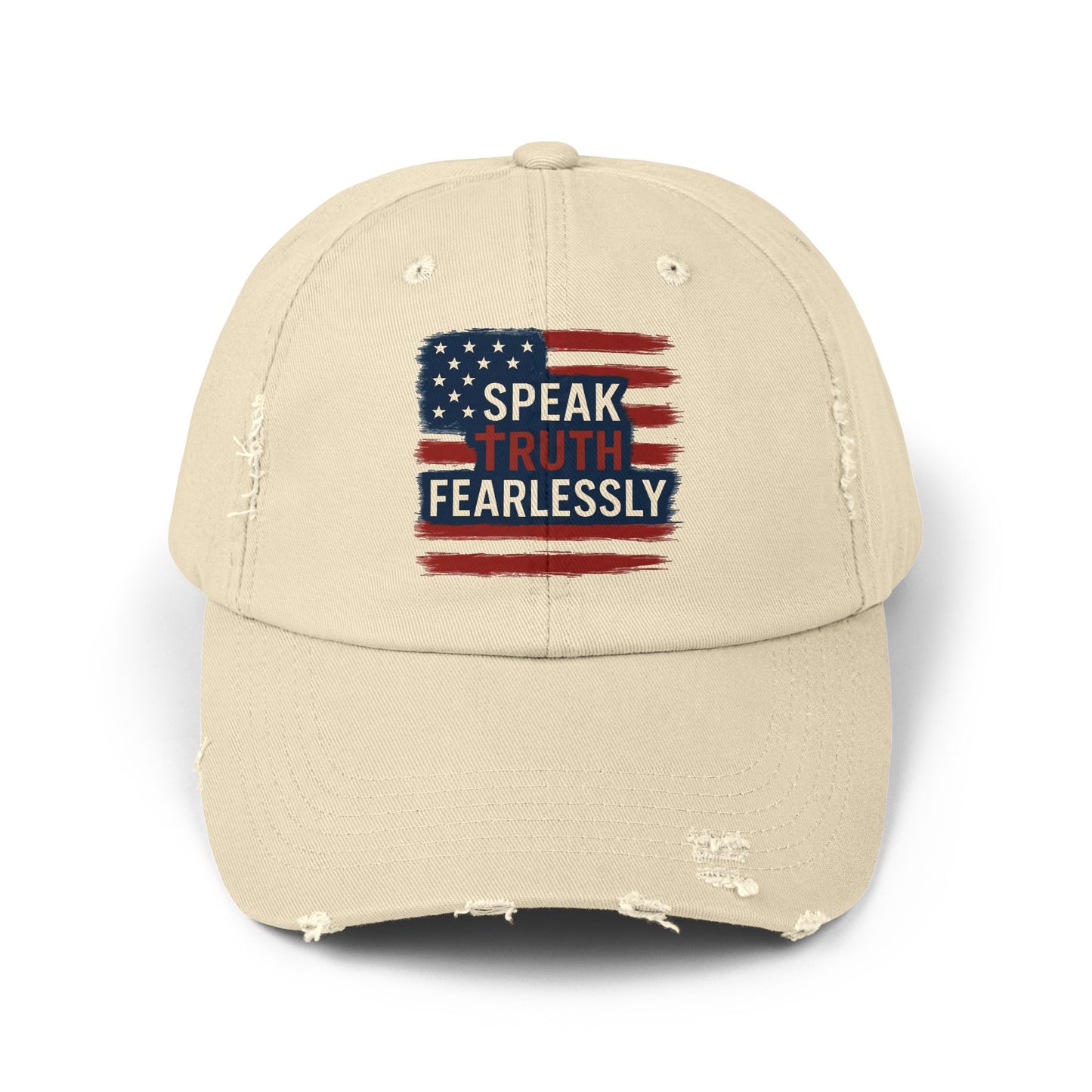 Unisex Distressed Cap with 'Speak Truth Fearlessly' Design, Casual Hat, American Flag Cap, Patriotic Gift, Everyday Wear