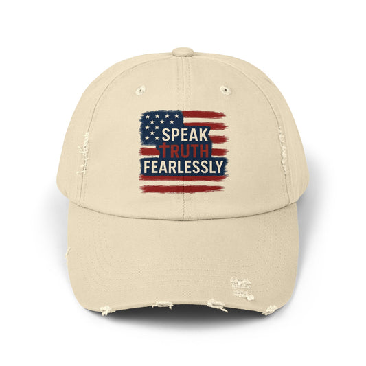 Unisex Distressed Cap with 'Speak Truth Fearlessly' Design, Casual Hat, American Flag Cap, Patriotic Gift, Everyday Wear