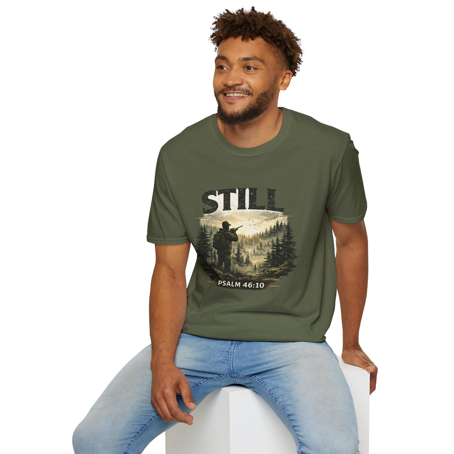 Still Psalm 46:10 T-Shirt — Rustic Outdoors Christian Faith Tee