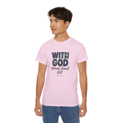 Inspirational Faith T-Shirt - With God, Storms Stand Still | Christian Gift, Motivation Tee, Bible Verse Apparel, Casual Wear, Unisex Shirt