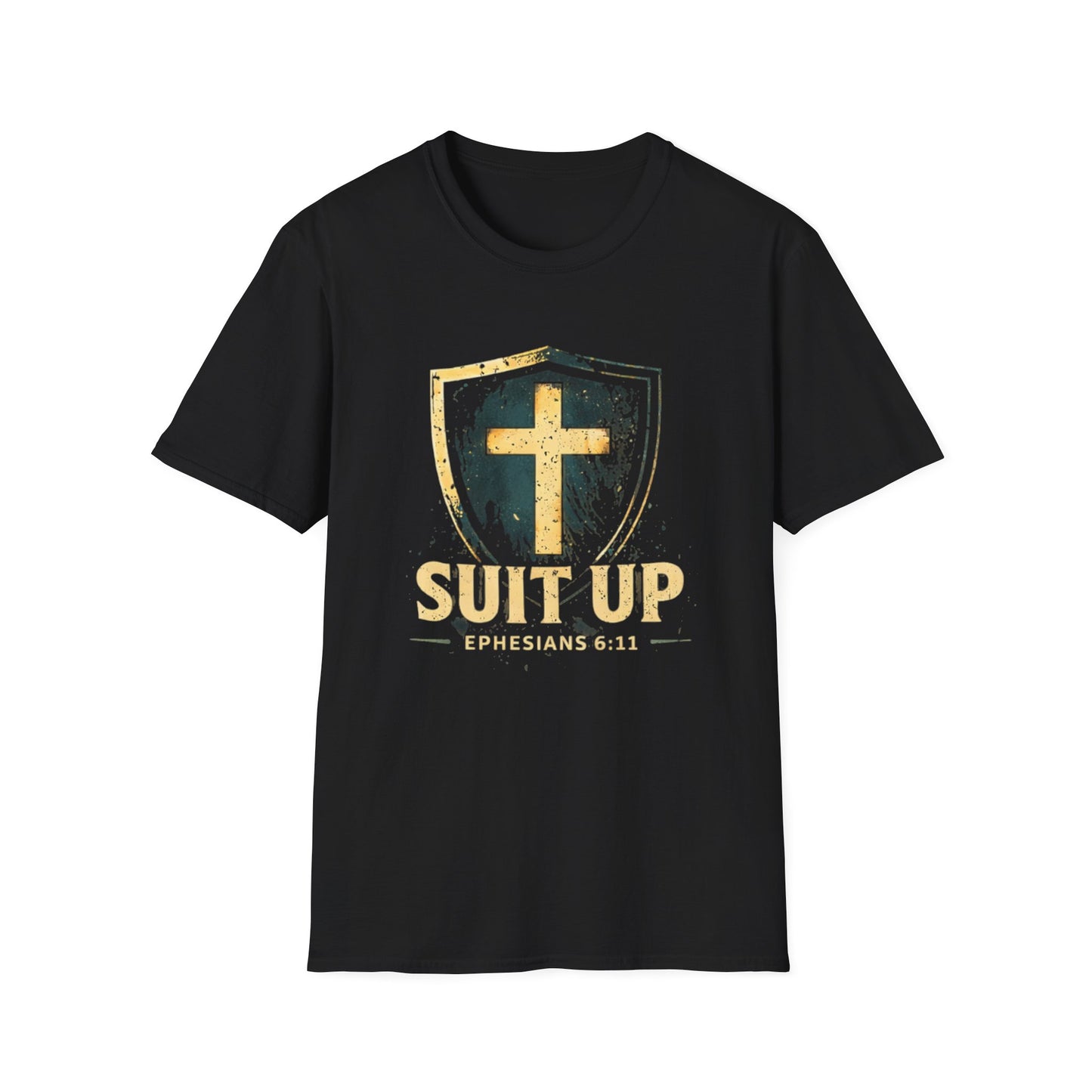 Suit Up T‑Shirt — Christian Cross Shield Tee (Ephesians 6:11)