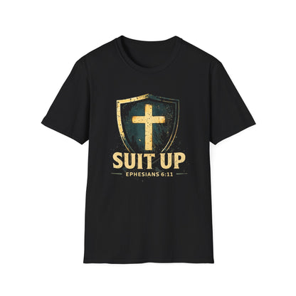 Suit Up T‑Shirt — Christian Cross Shield Tee (Ephesians 6:11)