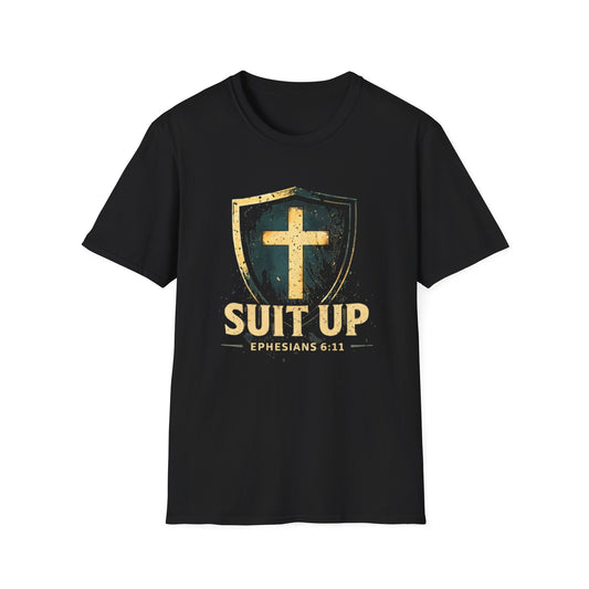 Suit Up T‑Shirt — Christian Cross Shield Tee (Ephesians 6:11)