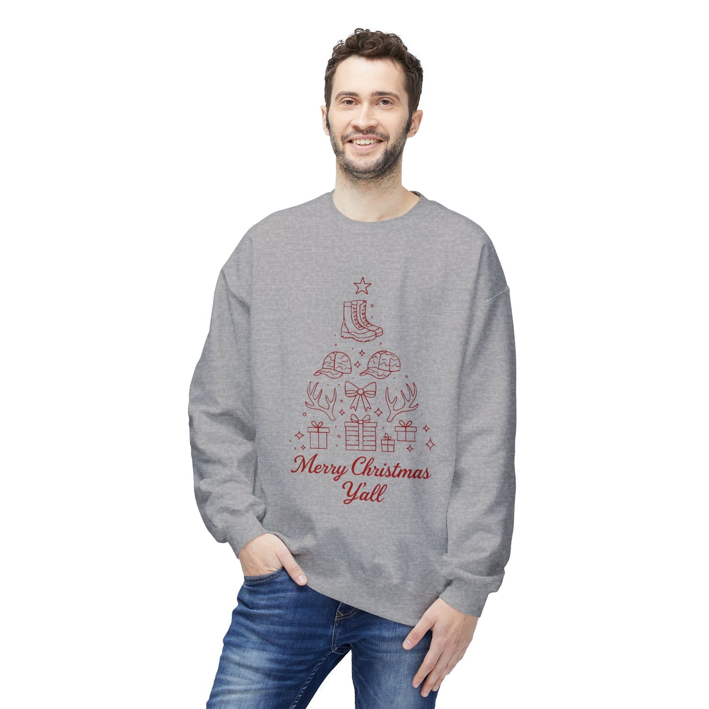 Merry Christmas Y'all Crewneck Sweatshirt — Southern Holiday Tree Design