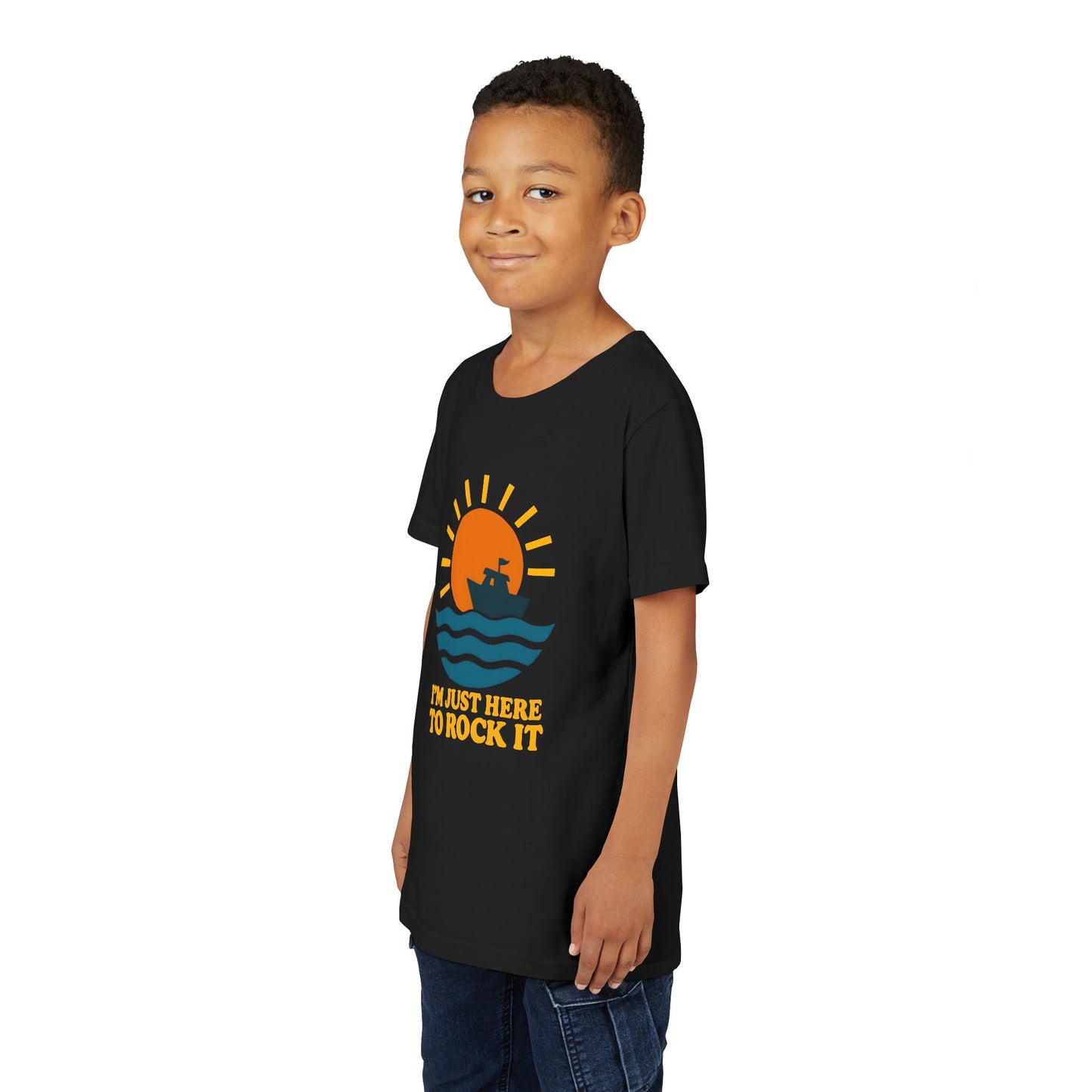 Youth Short Sleeve Tee - I'm Just Here to Rock It, Fun Summer Shirt, Kid's Beach Tee, Gift for Young Explorers, Adventure Outfit