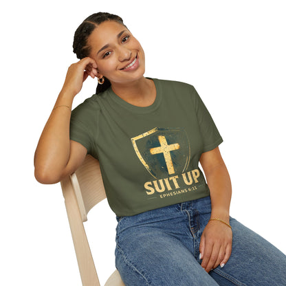 Suit Up T‑Shirt — Christian Cross Shield Tee (Ephesians 6:11)