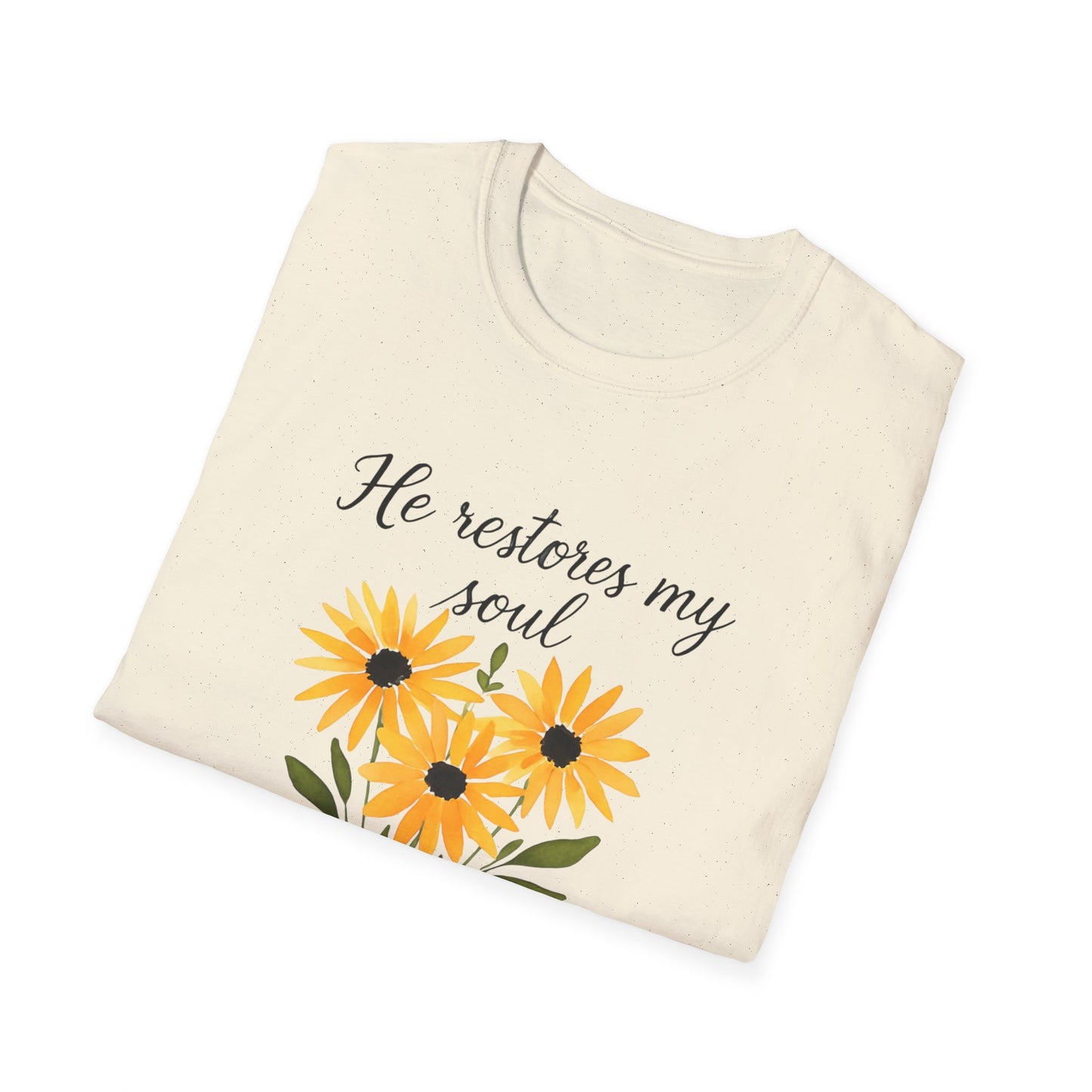 Floral Inspirational T-Shirt - He Restores My Soul, Thoughtful Gift for Comfort, Faith Apparel, Religious Wear, Everyday Inspiration