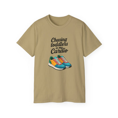 Chasing Toddlers Is My Cardio Unisex Ultra Cotton Tee, Funny Parent Shirt, Gift for Moms and Dads, Casual Wear, Toddler Parenting Humor