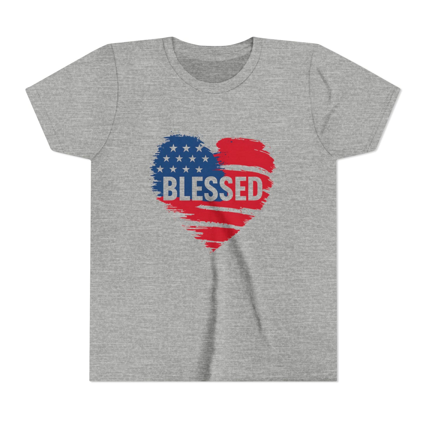 Patriotic Youth Tee - Blessed Heart Shirt, Kids America T-Shirt, Fourth of July Apparel, Gift for Sons and Daughters, Heart Print Top