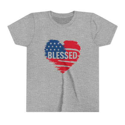 Patriotic Youth Tee - Blessed Heart Shirt, Kids America T-Shirt, Fourth of July Apparel, Gift for Sons and Daughters, Heart Print Top