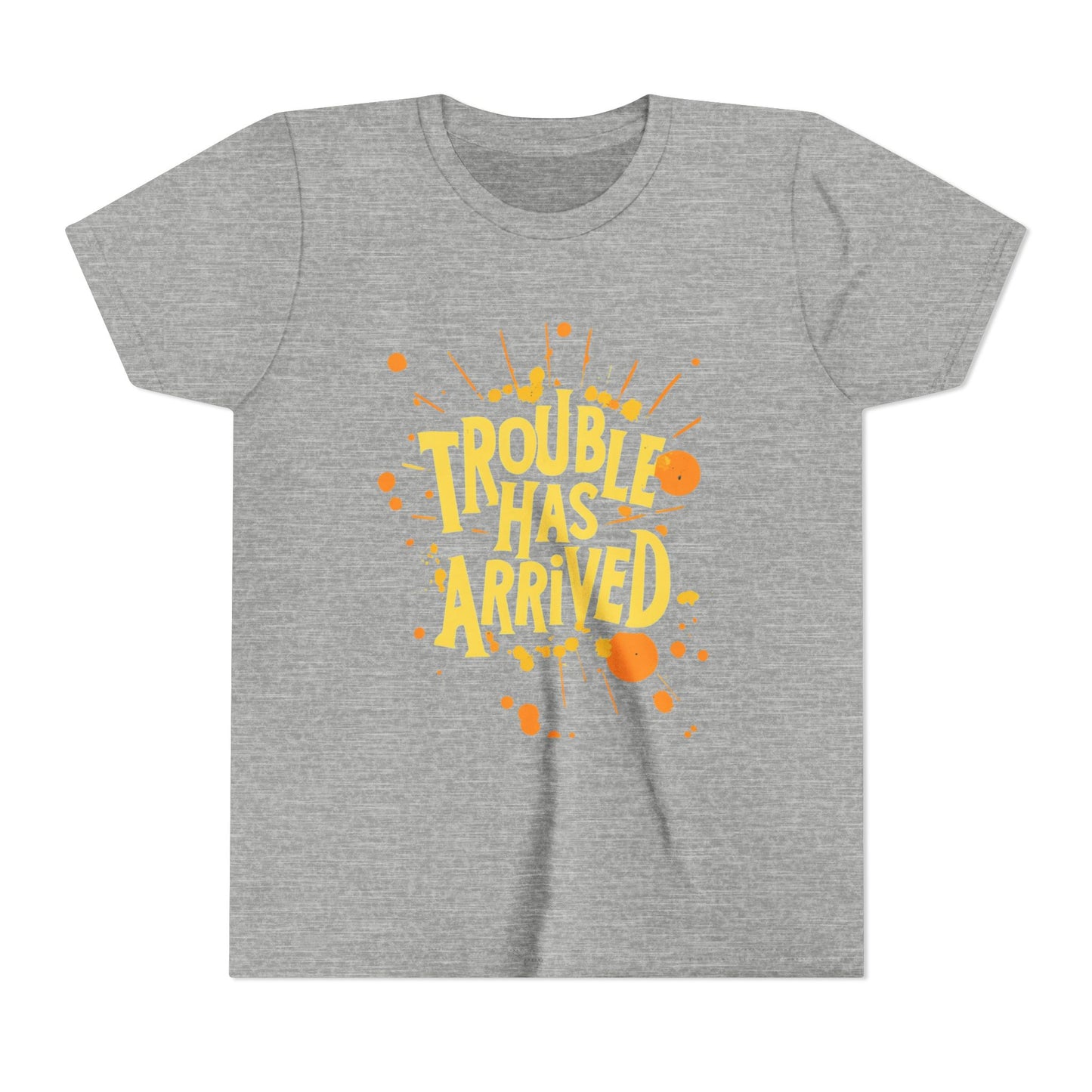 Youth Tee: "Trouble Has Arrived" - Fun, Playful Shirt for Kids, Perfect for Birthdays, Parties, Summer, Everyday Wear, Gift Ideas