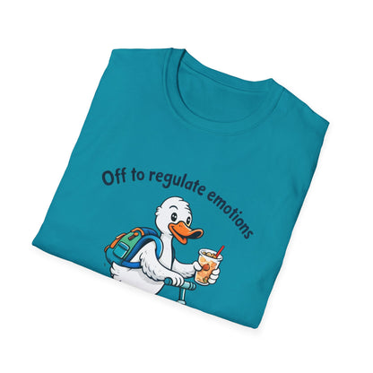 Duck on Scooter T-Shirt — "Off to regulate emotions" Cute Mental Health Tee