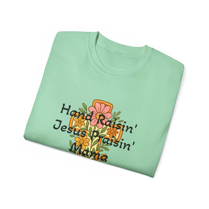 Floral Graphic Tee for Moms, Hand Raisin' Tee, Unisex Cotton Shirt, Mother's Day Gift, Cute Family Apparel, Comfortable Casual Wear