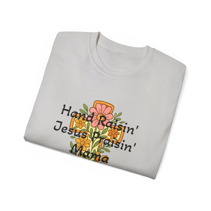 Floral Graphic Tee for Moms, Hand Raisin' Tee, Unisex Cotton Shirt, Mother's Day Gift, Cute Family Apparel, Comfortable Casual Wear