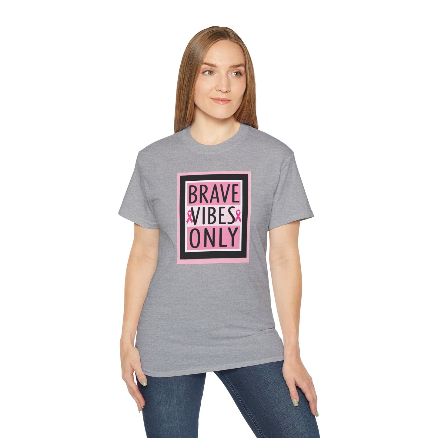 Brave Vibes Only Tee, Unisex Cotton Shirt, Inspirational Apparel, Gift for Cancer Awareness, Positive Vibes T-Shirt