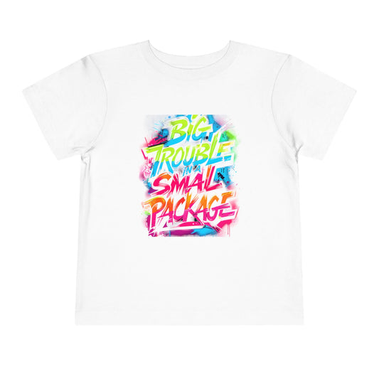 Colorful Graphic Toddler Tee | Big Trouble Small Package, Kids Fashion, Birthday Gift, Toddler Clothes, Summer Wear