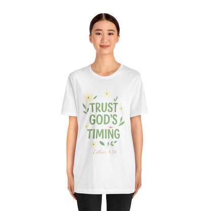 Trust God's Timing Tee, Inspirational Short Sleeve Shirt, Faith-Based Apparel, Gift for Believers, Bible Verse Tee, Everyday Wear