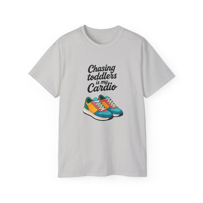 Chasing Toddlers Is My Cardio Unisex Ultra Cotton Tee, Funny Parent Shirt, Gift for Moms and Dads, Casual Wear, Toddler Parenting Humor