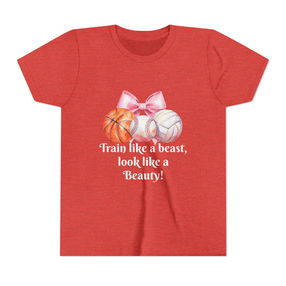 Train Like a Beast Youth Tee, Motivational Sports Tee, Kids Workout Shirt, Athletic Wear, Gifts for Young Athletes, Back to School