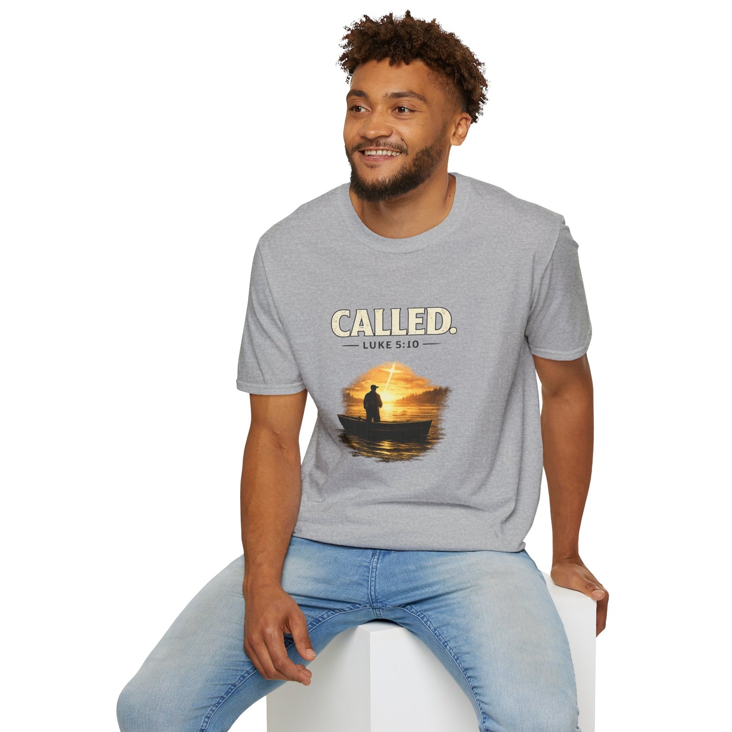Called Luke 5:10 Fishing Christian T-Shirt — Sunset Silhouette Faith Tee
