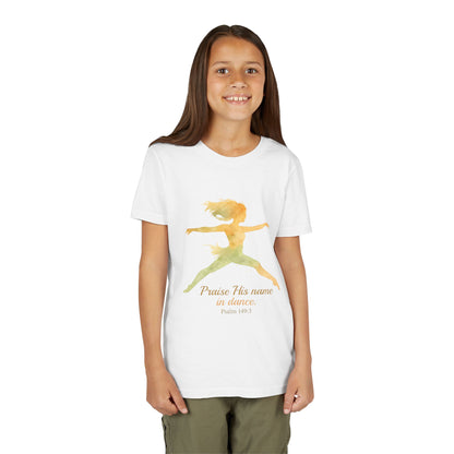 Praise His Name Youth Tee, Inspirational Kids Shirt, Watercolor Dance Shirt, Christian Youth Apparel, Gift for Young Dancers