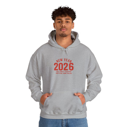 2026 New Year Hoodie - Minimal Red Celebration Sweatshirt