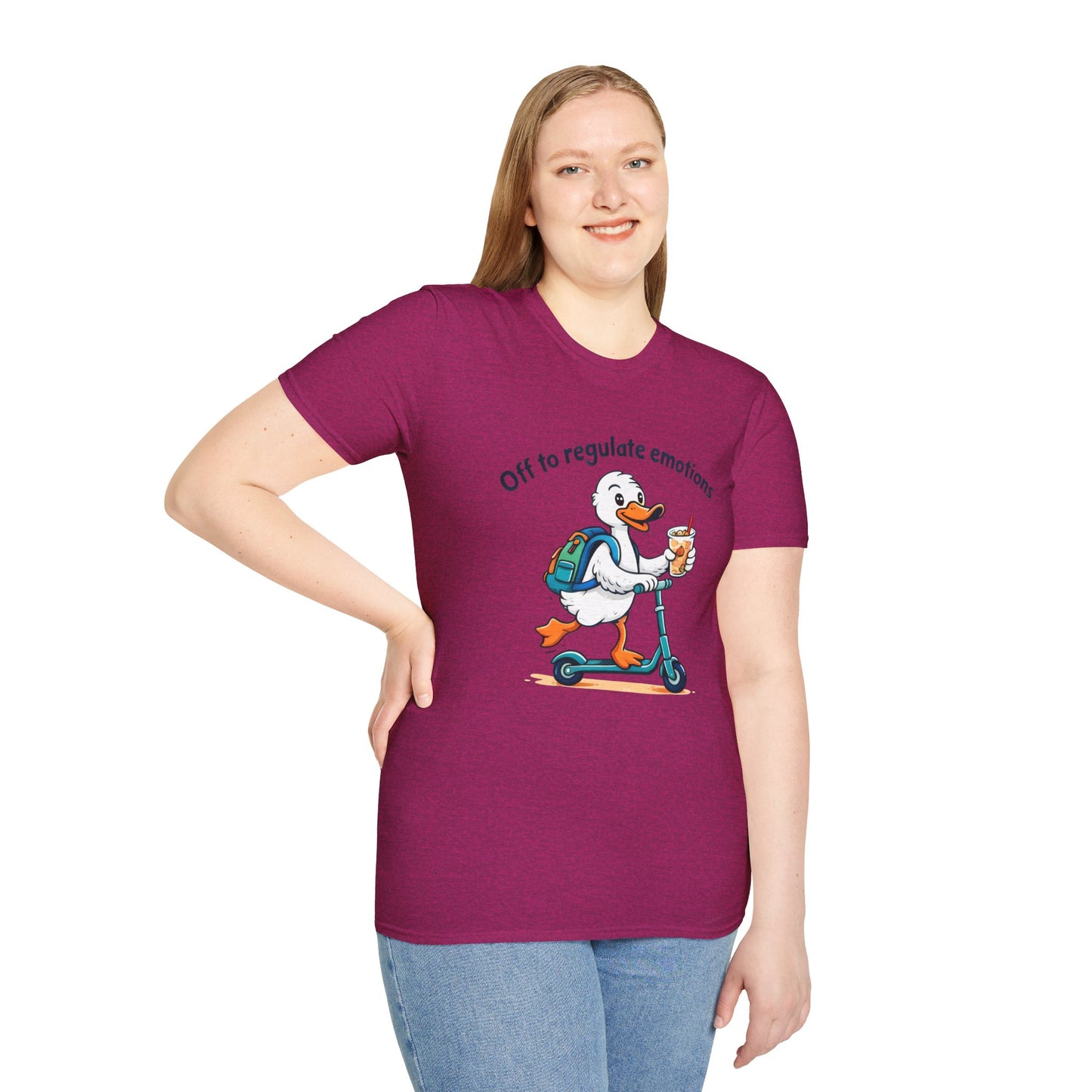 Duck on Scooter T-Shirt — "Off to regulate emotions" Cute Mental Health Tee