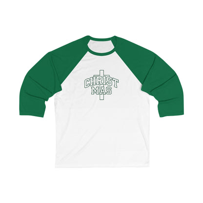 Christmas Cross Baseball Tee — Faith-Based Holiday Raglan
