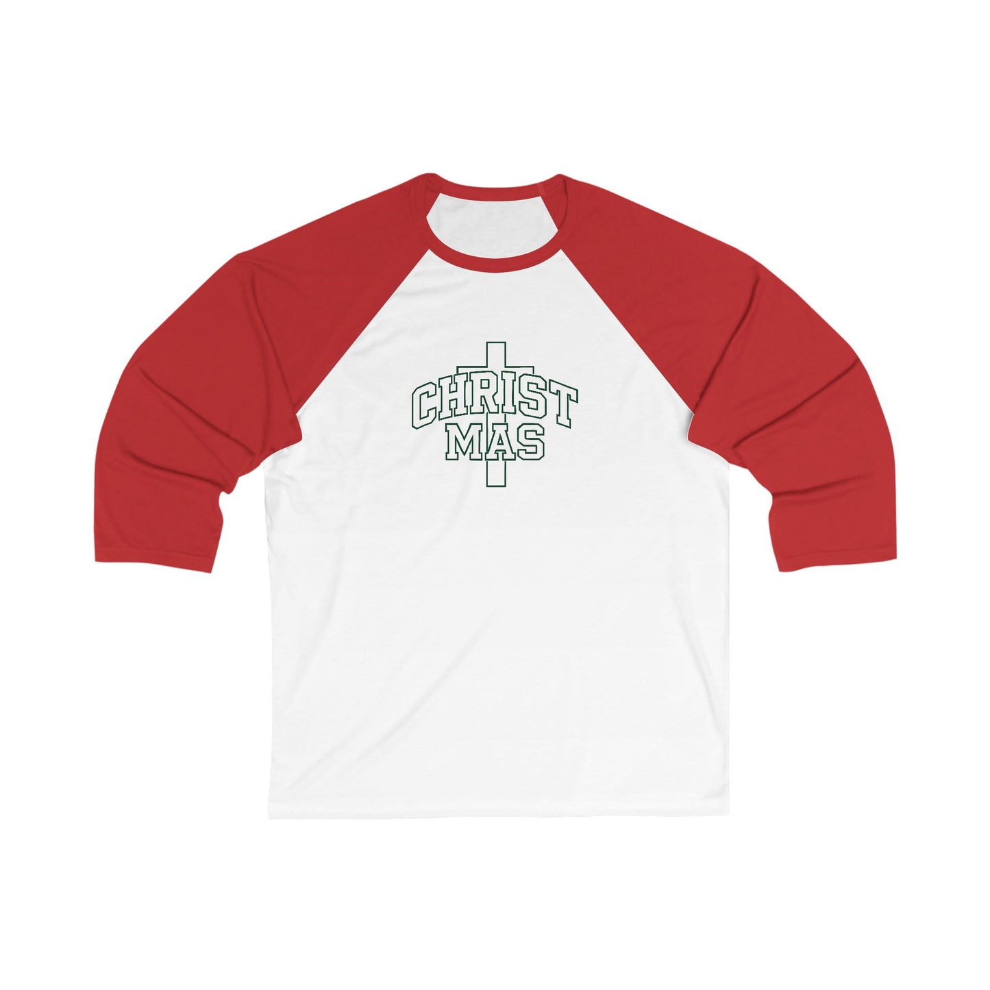 Christmas Cross Baseball Tee — Faith-Based Holiday Raglan