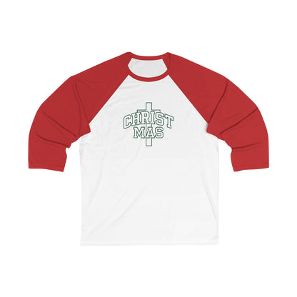 Christmas Cross Baseball Tee — Faith-Based Holiday Raglan