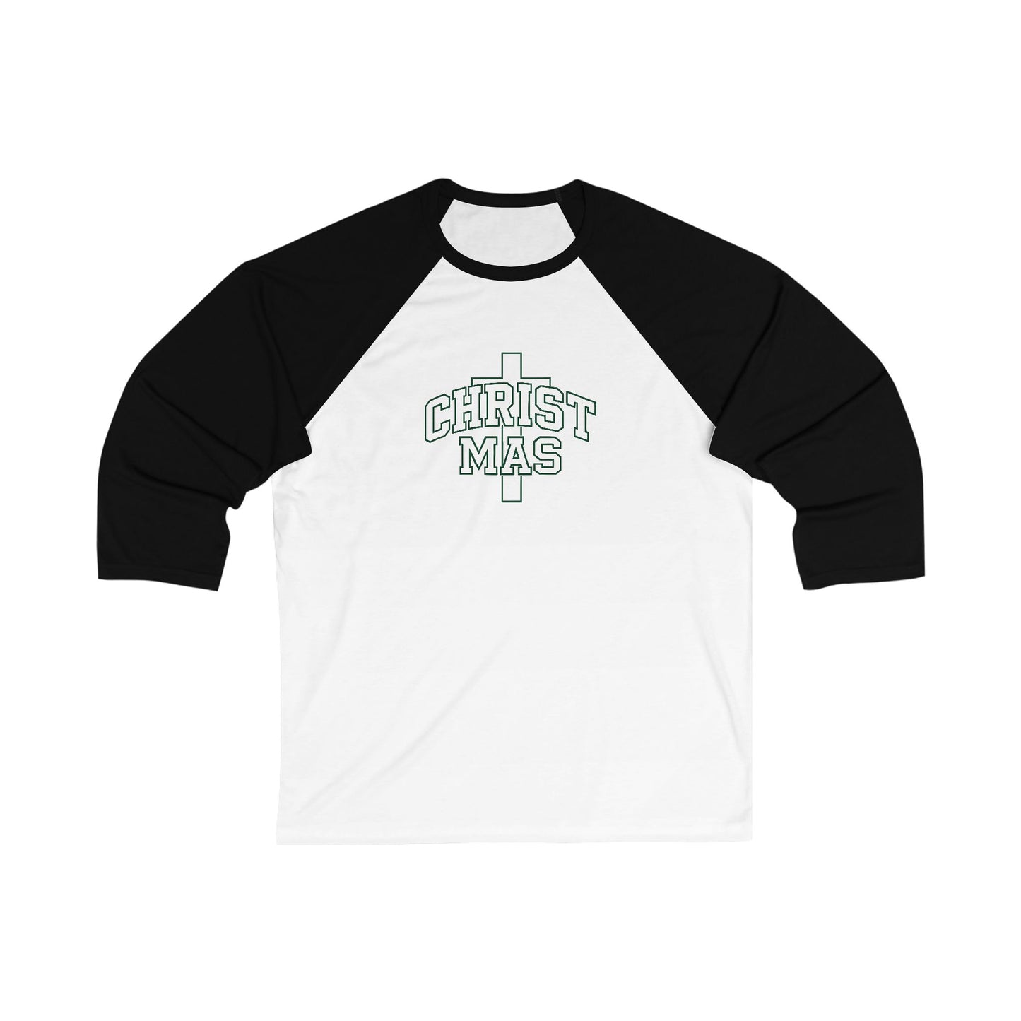Christmas Cross Baseball Tee — Faith-Based Holiday Raglan