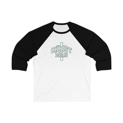 Christmas Cross Baseball Tee — Faith-Based Holiday Raglan