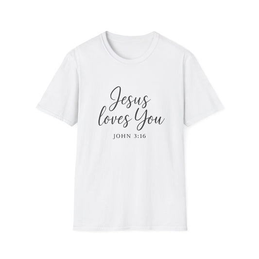 Faith-Inspired Unisex Softstyle T-Shirt | Jesus Loves You | Christian Apparel, Gift, Devotional Wear, Casual Tee