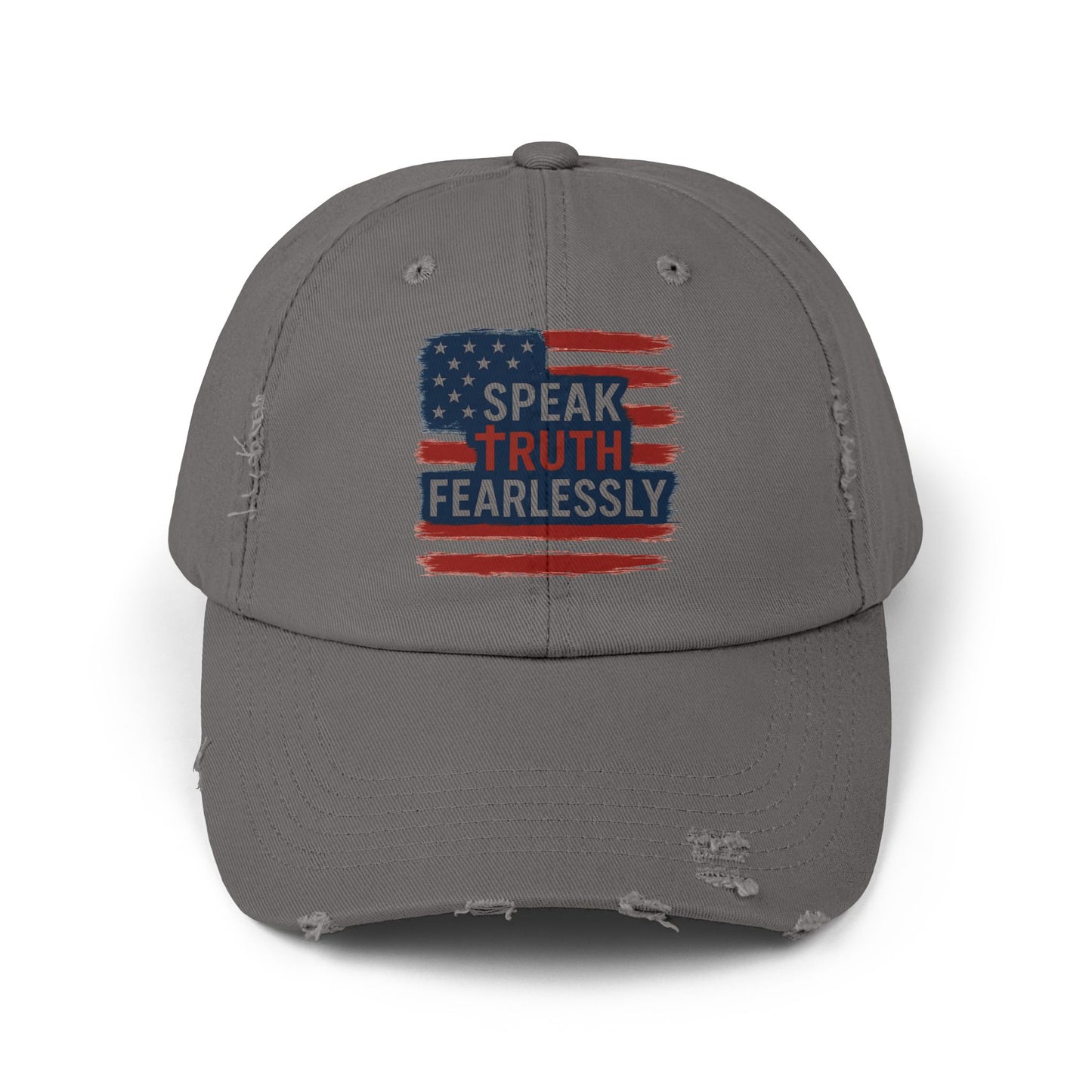Unisex Distressed Cap with 'Speak Truth Fearlessly' Design, Casual Hat, American Flag Cap, Patriotic Gift, Everyday Wear