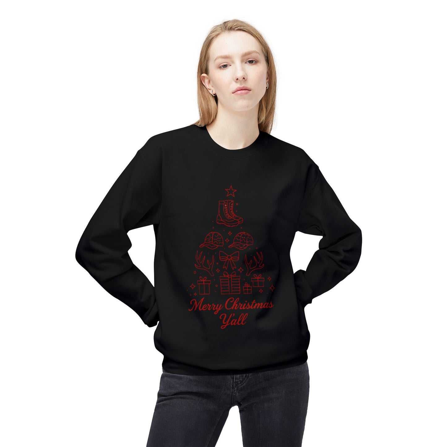 Merry Christmas Y'all Crewneck Sweatshirt — Southern Holiday Tree Design