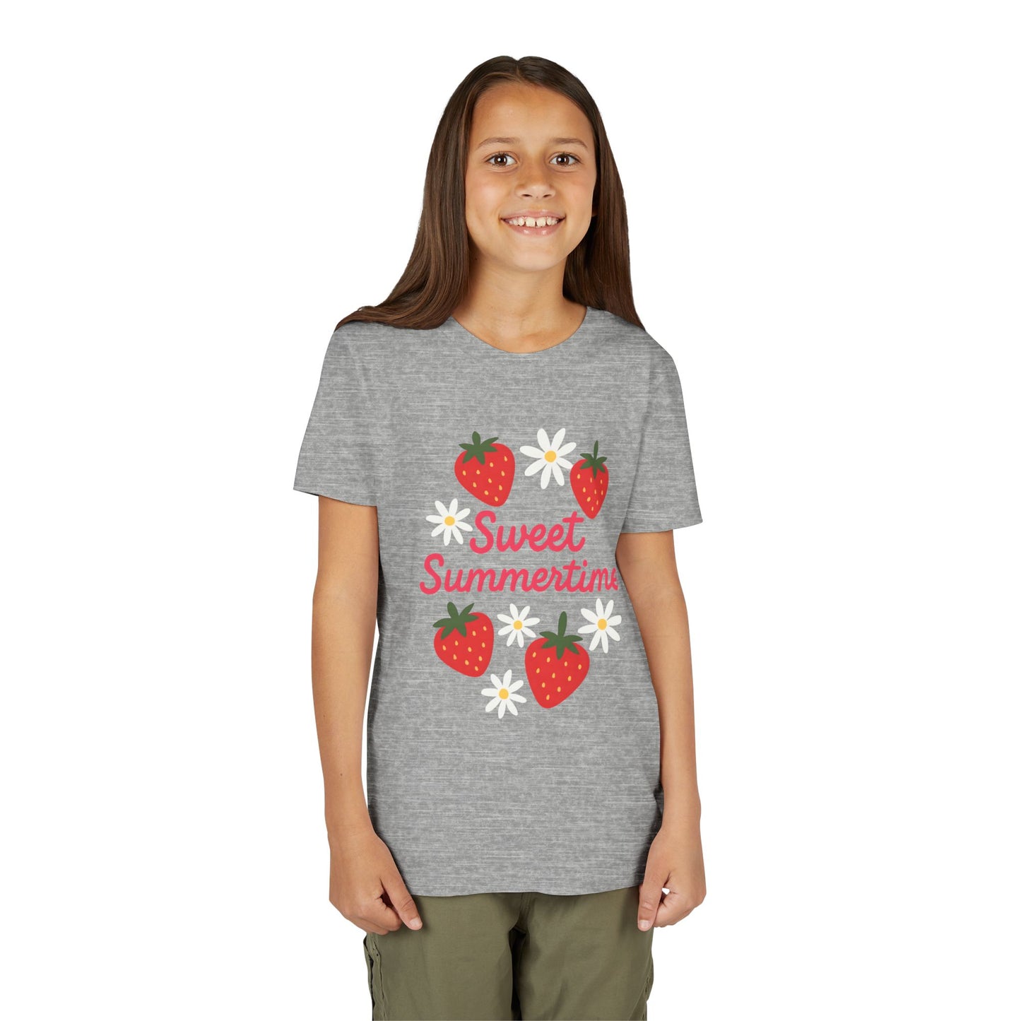 Sweet Summertime Youth Tee, Kids Summer Shirt, Strawberry Graphic Tee, Fun Gift for Children, Seasonal Apparel