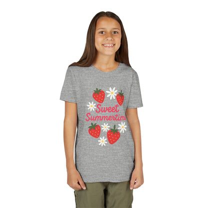 Sweet Summertime Youth Tee, Kids Summer Shirt, Strawberry Graphic Tee, Fun Gift for Children, Seasonal Apparel