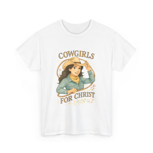Cowgirls for Christ Unisex Heavy Cotton Tee, Christian T-Shirt, Faith-Based Apparel, Inspirational Gift, Western Clothing, Country Style Tee