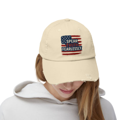 Unisex Distressed Cap with 'Speak Truth Fearlessly' Design, Casual Hat, American Flag Cap, Patriotic Gift, Everyday Wear