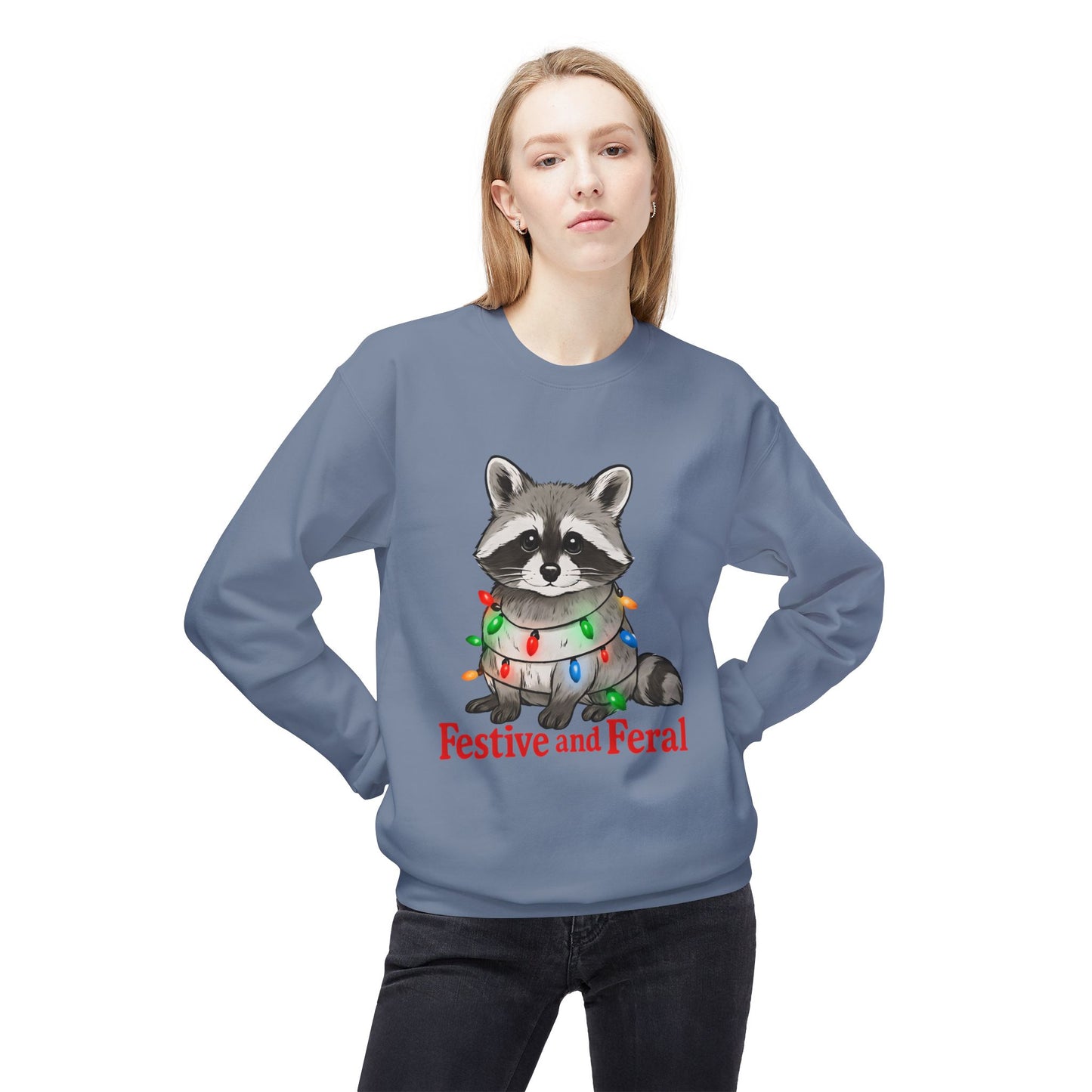 Festive and Feral Raccoon Crewneck Sweatshirt