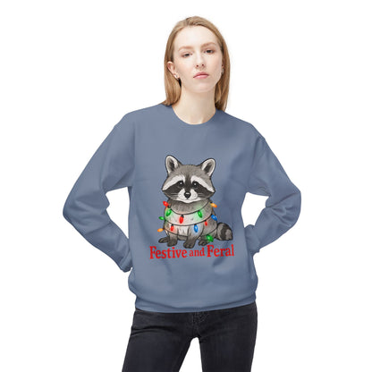 Festive and Feral Raccoon Crewneck Sweatshirt