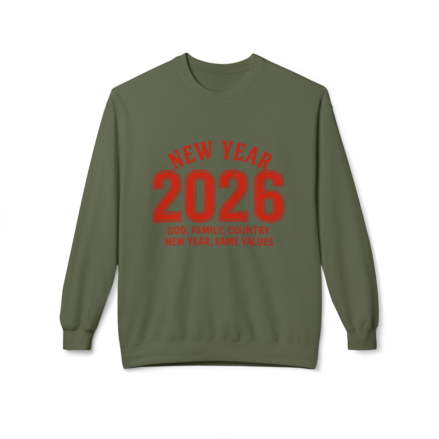 2026 New Year Crewneck Sweatshirt — "God, Family, Country" Holiday Pullover