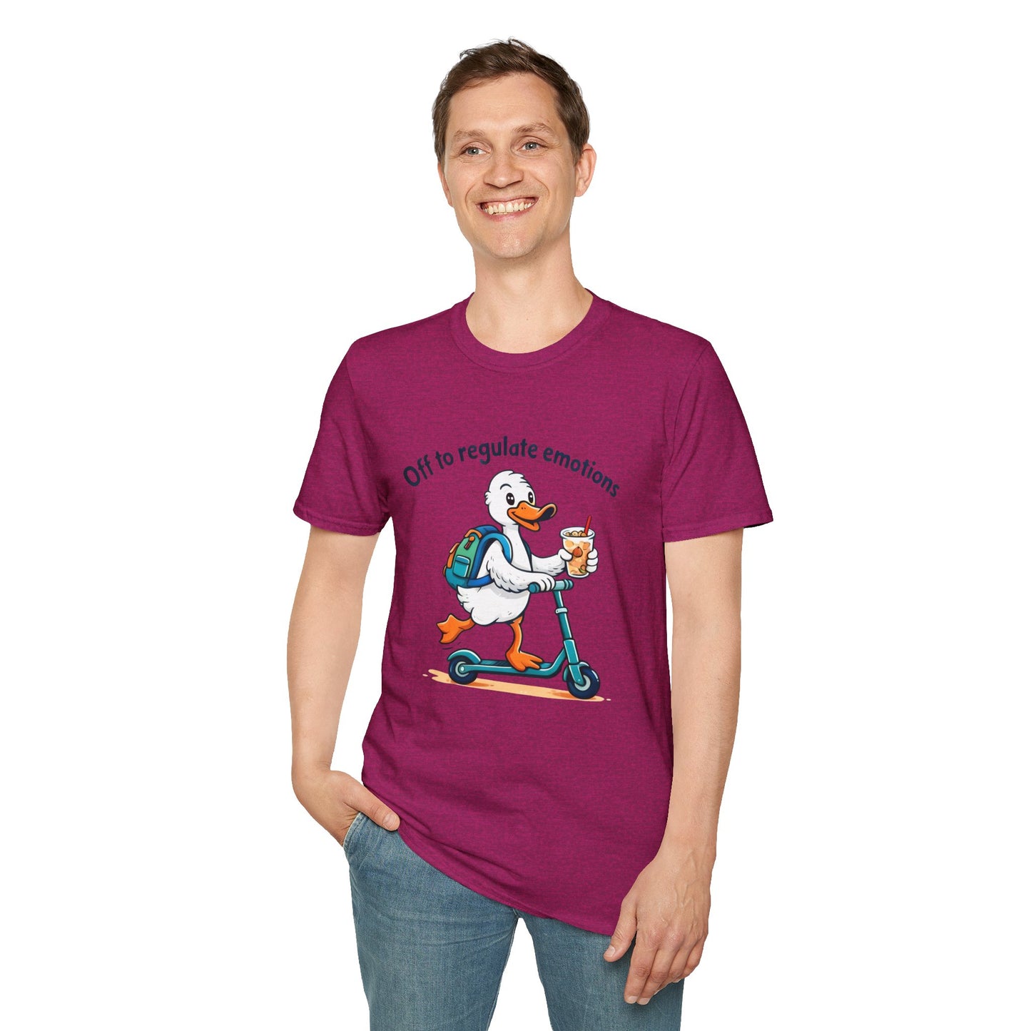 Duck on Scooter T-Shirt — "Off to regulate emotions" Cute Mental Health Tee