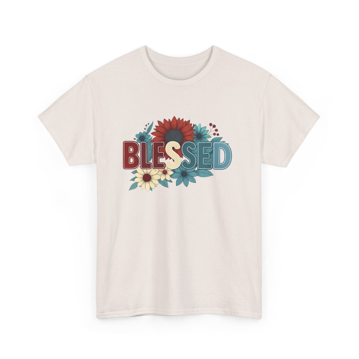 Blessed Floral Unisex Heavy Cotton Tee, Inspirational Shirt, Spring Fashion, Gift for Her, Casual Outfit, Everyday Wear